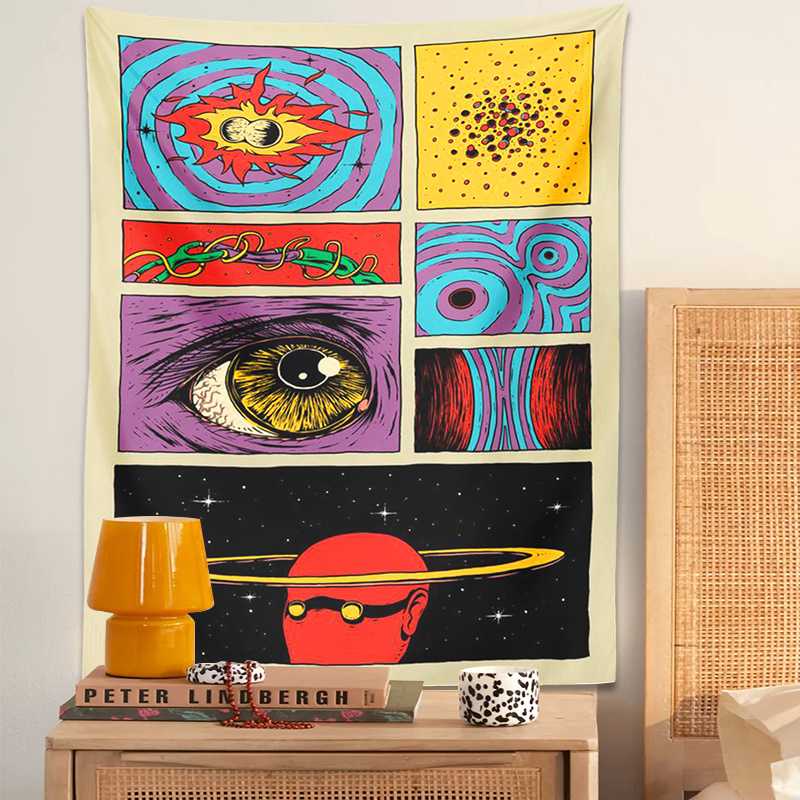 Retro Gaming Universe - VIKAMA Psychedelic Collage Art Tapestry Retro